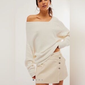 NWT Free People We The Free Wynn Faux Leather Wrap Mini Skirt Color: Bone